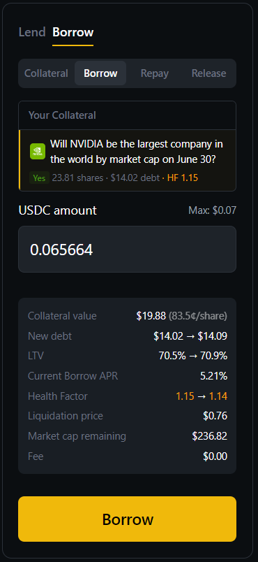 Borrow USDC interface