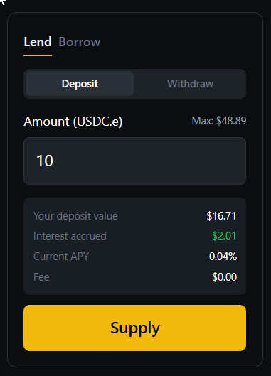 Supply USDC interface