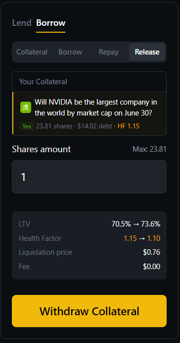 Withdraw Collateral interface