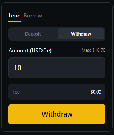 Withdraw USDC interface